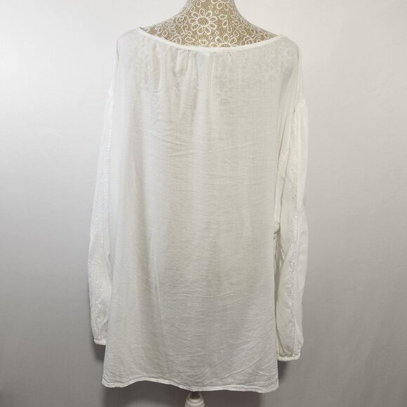 Old Navy Size XXL White Button Up Embroidered Bishop Sleeve Oversized Blouse Top - Picture 10 of 14
